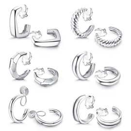 YADOCA 6 Pairs of Clip Earrings for Women and Girls, Silver, Gold, Hypoallergenic, Chunky Hoop Earrings, Clip-On Earrings Set, Fashion Jewellery, Gift, Alloy Steel