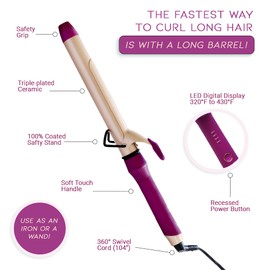 Mr Big Curling Iron Goddess XL Curling Iron - 9.5" Barrel, 1.25" Ceramic Triple-Plated, Dual Voltage, Multiple Heat Settings for All Hair Types, Longest Lasting Beachy Waves, Perfect for Travel