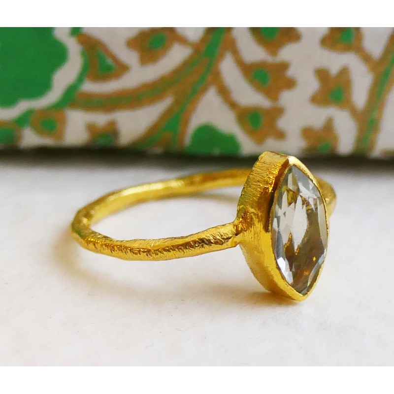 Petite Marquise Prasiolite Green Amethyst Gold-Plated Sterling Silver Ring US
