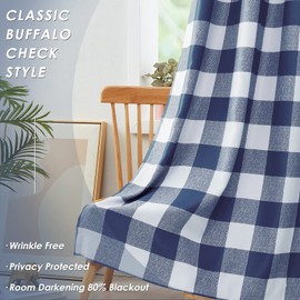 Melodieux Buffalo Check Plaid Blackout Curtains 96 Inches Long for Living Room, Bedroom Thermal Insulated Room Darkening Grommet Drapes, Blue, 50 x 96 Inch, 2 Panels
