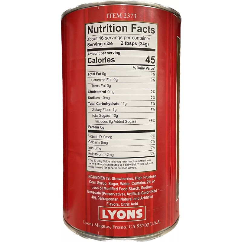 Lyons 3LB 7oz Lyons Strawberry Dessert Topping Made With Sliced