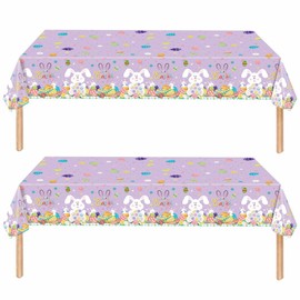 ZSYIULIA 2Pack Easter BunnyTablecloth,Easter Table Decorations Easter Egg Hunt Tablecloth Rectangle 54 * 108in Waterproof Plastic Table Cloth for Eas-ter Party Supplies Easter Table Cover