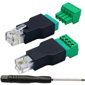 AAOTOKK RJ11 Terminal de tornillo RJ11 4P 4C macho a 4 pines hembra tipo tornillo terminales enchufe para teléfono, CCTV cableado acoplador (2 unidades)