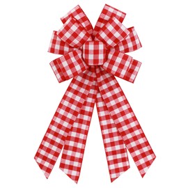 Ftuuo Large Red White Buffalo Plaid Wreath Bows, Farmhouse Burlap Bow for Wreath Rustic Crafts Decorative Hanging Ornament Bow for Indoor Outdoor Wedding Holiday Birthday Party Decorations