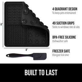Gorilla Grip Lick Mat for Dogs, Deep Grooves for Dog and Cat Enrichment Toy, Strong Suction Grip, Freezer Safe, BPA Free Silicone Licking Pad for Bath, Grooming, Nail Trimming, Black Color