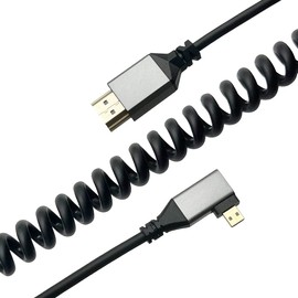 Seadream 4K Micro HDMI to HDMI Coiled Cable;Right Angled Coiled Spring Micro HDMI to Full HDMI Male to Male Cable - Stretched Length 50cm to 240cm - Supports Ethernet, 3D 4K 1080P,Alu Connector