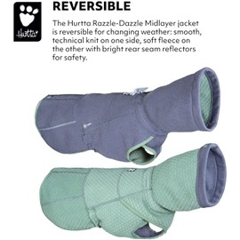 Hurtta Razzle-Dazzle Midlayer Reversible Coat, Red, 56 cm, grey-green