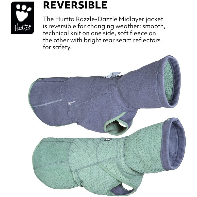 Hurtta Razzle-Dazzle Midlayer Reversible Coat, Red, 56 cm, grey-green