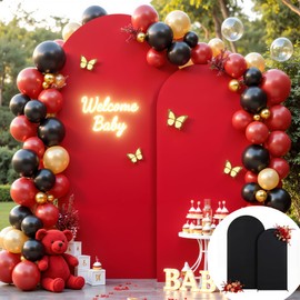 7.2FT 6FT Arch Backdrop Cover for Wedding, Set of 2 Stretchy Spandex Fitted Arch Stand Cover for Baby Shower, Birthday Party Decor, Chiara Backdrop Cover with Double-Sided Design(Red, Black)