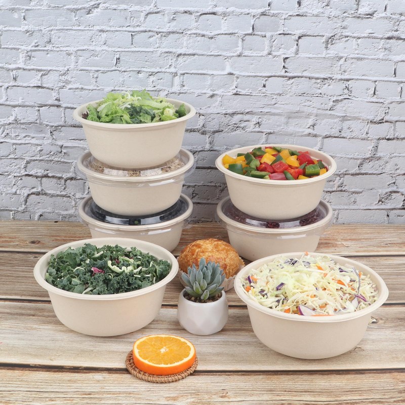 JAYEEY 37 oz Disposable salad bowls with lids, Sugarcane Fiber