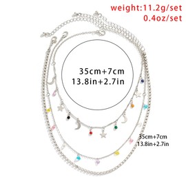 GIGB PBDK Boho Moon Star Pendant Necklace Set for Women Gold Trendy Stackable Colorful Stone Crystal Choker Adjustable Collarbone Necklace Set Jewelry Gift (Silver)