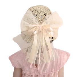 SIQITECH Summer Straw Hat, Baby Straw Hat, Girls, 2-4 Years Old, Large, Lace, Bowknot Included, Straw Cap, Sunshade, UV Protection Hat, Wide Brim, Foldable, Beach Hat, Breathable, Lightweight, Outings