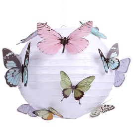 LIHAO 25 cm Paper Lantern Lampshade with Butterfly Round Lantern Classic Bamboo Style Ribbed Lampshade Decoration for Party Garden Wedding Decoration (White)