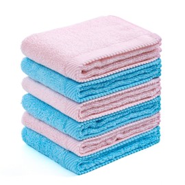 Mother-Earth Facial Washcloths Set Premium Softness, Extra Absorbent, Organic Modal Cotton, Washcloths for Sensitive Skin, Organic Washcloths Soft, Set 6 Pack (3Blue+3Pink)