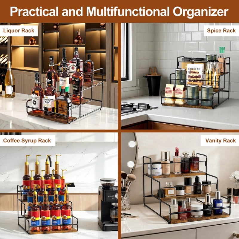 Nuovoware Coffee Syrup Organizer, 3-Tier, 12 Bottles, Black