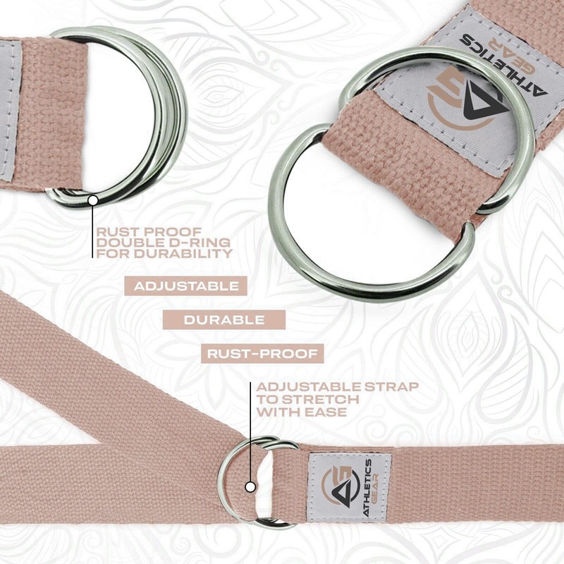 Yoga Strap Belt with Metal D-Ring Buckle, 6ft long &