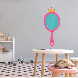 Royal Hand Mirror - Multicolored Kids Girls Bedroom Decoration Fairytale Themed Royal Hand Mirror Design Removable Vinyl Wall Decal - Miniature Princess Crown Home Art Wall Décor Sticker 16" x 40"