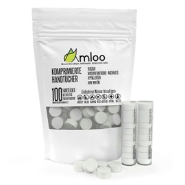 AMLOO 100 Magic Compressed Towels. Mini Travel Towel for Health and Outdoor Sports. Small Face Towel, Disposable Oshibori and Finger Washcloths, Portable with 2 Carrying Cases