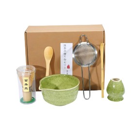 6pcs Matcha Kit Set,Matcha Set Includes Bowl with Spout and Bamboo Matcha Whisk, Bamboo,Matcha Scoop, Spoon and Stainless Sifter, Japanese Tea Making Tools, Bottle Green Matcha Kit (Bottle Green)