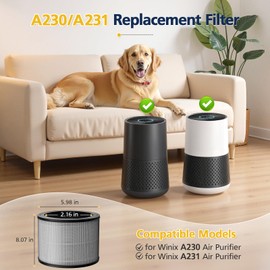2 Pack 1712-0110-00 Replacement Filter O Compatible with Winix A231 and A230 Air Purifier, 3-in-1 H13 True HEPA Activated Carbon Filter