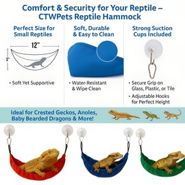 CTWPets Reptile Hammock & Lizard Hammock Hide (100% Polyester, 2 Suction Cups) 9.8" x 3.9" with 2.4" Ideal for Geckos, Lizards & Small Reptile Hide Crested Gecko Accessories (Bright Blue, Medium)