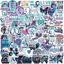 100PCS Suicide Awareness Stickers Suicide Prevention Stickers for Depressed Person, Icicrim Waterproof Vinyl Stickers for Water Bottles Laptop Luggage Journaling Scrapbook