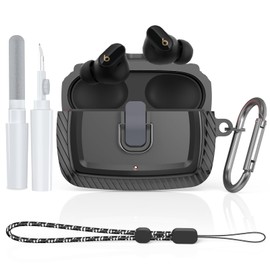 WOFRO Secure Lock Case for Beats Studio Buds (2021) / Beats Studio Buds + (2023), Shockproof Protective Skin with Cleaner Kit & Lanyard & Keychain (Black)