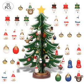 YiYa Mini Wooden Tabletop Christmas Tree Christmas Toy Set with 30 Mini Christmas Ornaments and 1 Star Treetop for Christmas Decoration Tabletop Decors (L)
