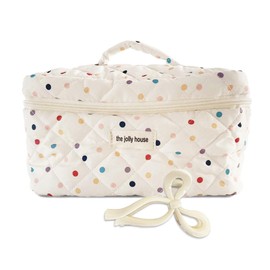 Mi and Me Large Travel Makeup Bag for Women, Quilted Cotton Cosmetic Bag, Coquette Aesthetic Toiletry Organizer Bag, Travel Organizer Bag for Women Girls, Cotton Makeup Bag with Zipper Large Travel