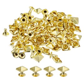 sourcing map 100 Sets Spike Rivet, 7mm Pyramid Rapid Rivet Studs Square Punk Spikes Leathercraft Decoration for Clothing Belts Bags Shoes, Gold Tone