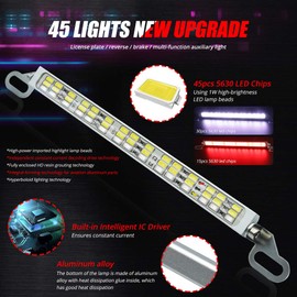 Rear License Plate Frame LED Light Bar - 7.41 Inch 45x5630SMD Chips White & Red for Cars SUVs Trucks RVs - All-in-One With Brake Lights - 1-Pack
