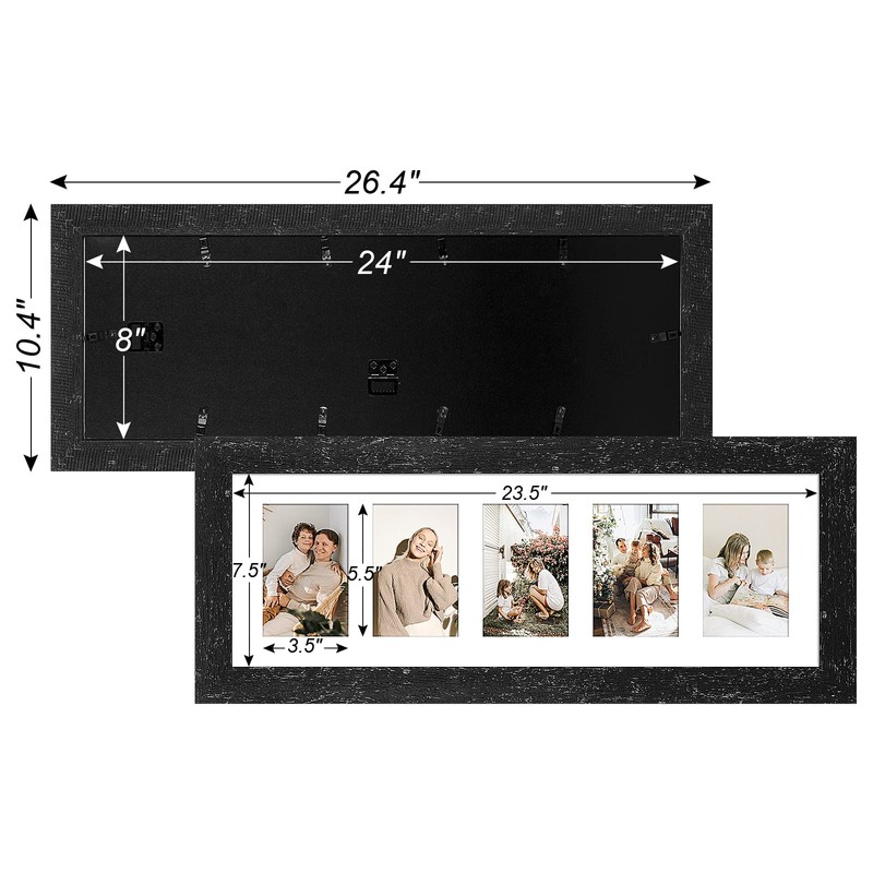 Gaevuian 8x24 Picture Frame Display 5 opening 4X6 Picture Frame