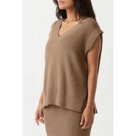 Saodimallsu Womens V Neck Sweater Vest Oversized Ribbed Knit Sleeveless Casual Loose Fit Pullover Tank Top Brown