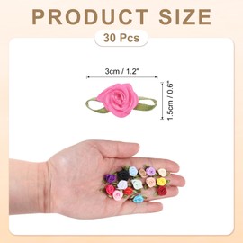 MECCANIXITY 30 Pcs Dark Pink Mini Ribbon Bows Roses 5/8"x1-3/16" Tiny Satin Bows Roses for Sewing Appliques Crafts Little Artificial Flowers
