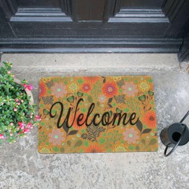 Spring-Floral-Welcome-Doormats Outdoor-Entrance Spring Front Door Mat Seasonal Doormat for Entryway Porch Farmhouse 17 X 29 Inch