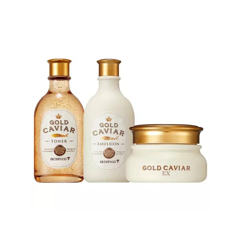 Skinfood [스킨푸드] 골드 캐비어 이엑스3종(토너+에멀전+크림) [Skinfood] Gold Caviar EX 3