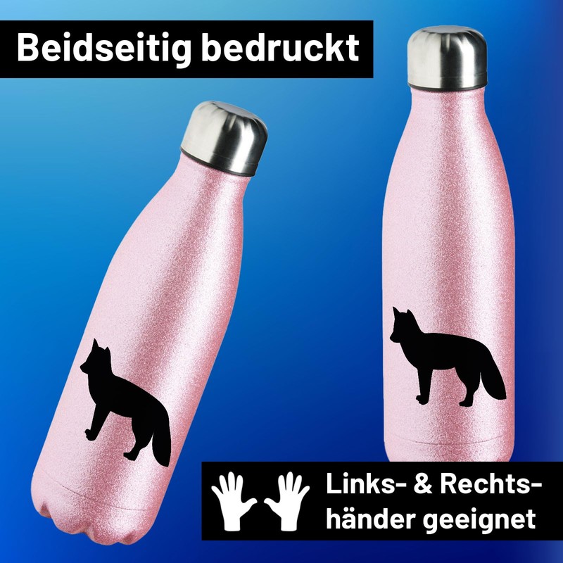 Huuraa Water Bottle Fox Silhouette Gift 500 ml Pink Stainless
