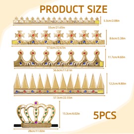 Cncedi 5Pcs King & Queen Crown Birthday Crowns, Kids Birthday Party Gold Headwear Gold King Crown Adult Costume Accessories Crown Dress Up Accessories for Child Adult