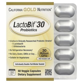 California Gold Nutrition, LactoBif® 30 Probiotics, 30 Billion CFU, 60 Veg Capsules / California Gold Nutrition (캘리포니아골드뉴트리션), LactoBif® 30 프로바이오틱, 300억CFU, 베지 캡슐 60정