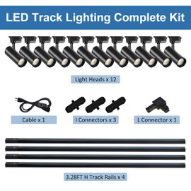 Yuemegou Super Brightness 25W 2000lm J&L Type LED Track Lighting System with 13 FT Track Rails and Ceiling Spotlight Fixture Installation Package, 4000K Natural Light Dimmable Brightness