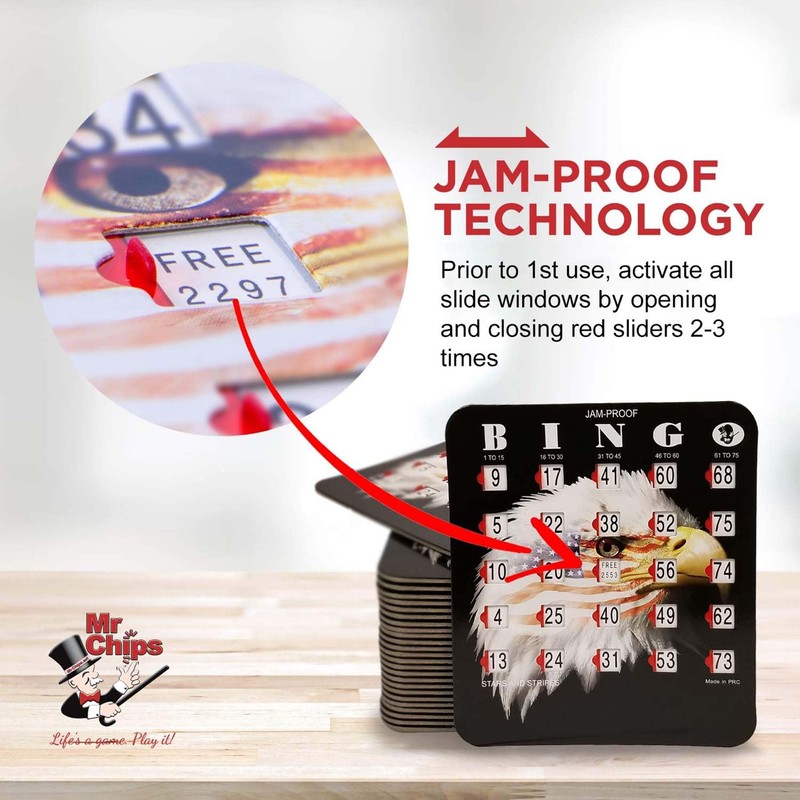 MR CHIPS Jam-Proof Fingertip Bingo Cards with Sliding Windows 25