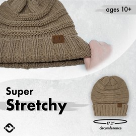 Funky Junque Oversized Slouchy Winter Hat for Women, Warm Ribbed Knit Beanie, One Size, Taupe