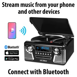 Victrola Haley Retro Bluetooth Record Player & Multimedia Center with Built-in Speakers - 3-Speed Turntable, CD Player, AM/FM Radio, 3.5mm Aux-In, Wireless Music Streaming, Black