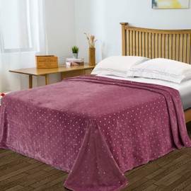 SUPERIOR 100% Fleece Metallic Polka Dot Print Twin Blanket, Mauve, 1-Piece