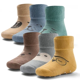 Aisyee Baby Stopper Socks Warm Winter Socks Baby ABS Socks Thick Non-Slip Socks Baby 6 Pairs, Mix animal face