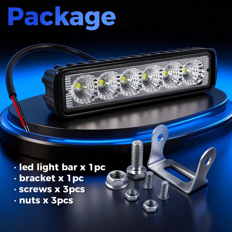 6 Inch Led Light Bar Flood Beam Aluminum 6000K White