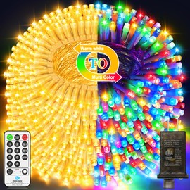 200 FT 500 LED Christmas Lights Outdoor Decorations Fairy Lights Waterproof 8 Modes Timer Clear Wire String Lights for Outside House Tree Patio Yard Wedding Party Holiday-Multicolored To Warm White