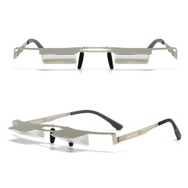 BywoBywo New Upgraded Lazy Glasses for Lying Down Bed Reading Watching TV on Sofa High Definition Prism Glasses Light Metal Frame Periscope Horizontal Eyeglasses 90° Angle Reading Glasses Silver