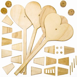 Baker Ross FC444 Wooden Heart Windmill Craft Kit, Brown