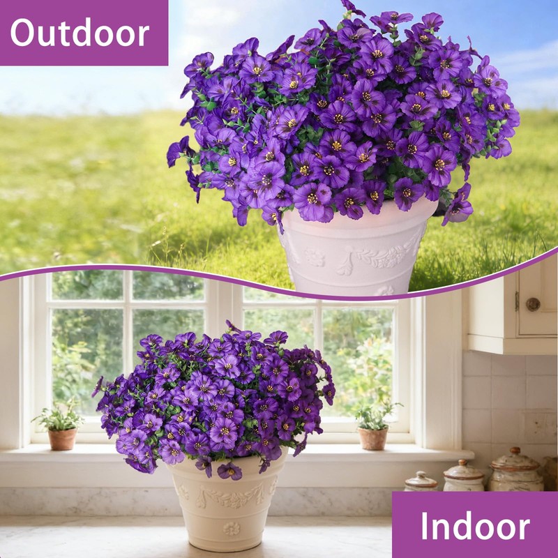Artificial Flowers for Outdoors, 12 Bundles UV Resistant Pansy, Purple